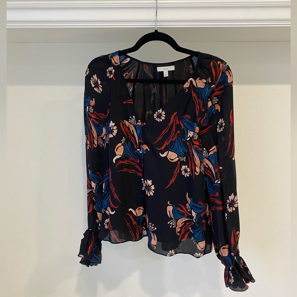Joie black floral longsleeve blouse